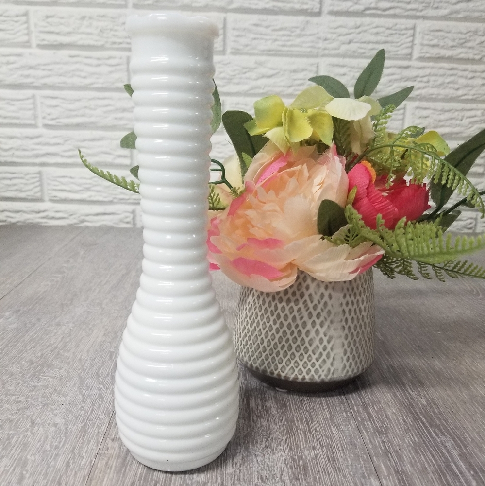 Vintage Ripple Milk  Glass Vase